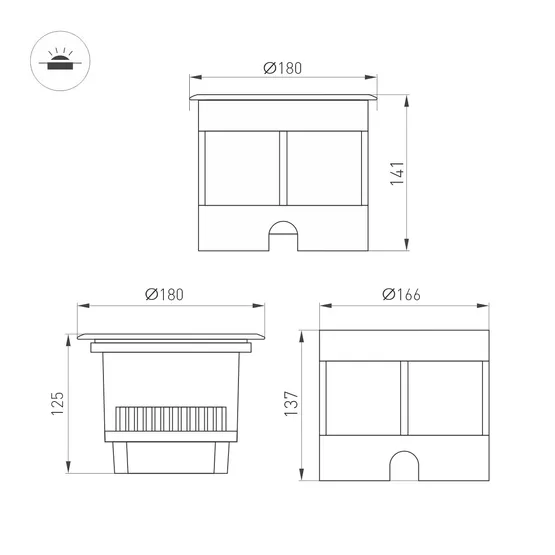 Фото #3 товара Светильник LTD-DAFNA-GROUND-R180-25W Warm3000 (SL, 10 deg, 230V) (Arlight, IP67 Металл, 5 лет)