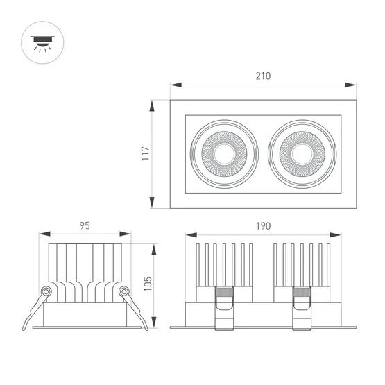 Фото #3 товара Светильник MS-VORTEX-BUILT-S210x117-2x20W Day4000 (WH-WH, 20 deg, 230V) (Arlight, IP20 Металл, 5 лет)
