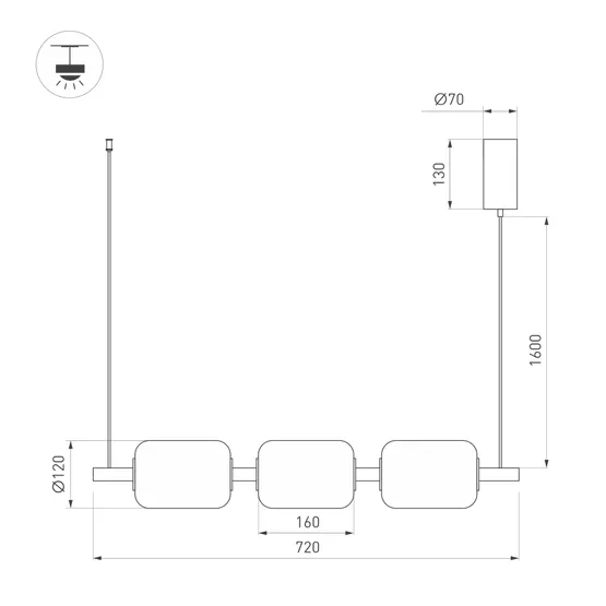 Фото #4 товара Светильник SP-CARAMELA-HANG-L720-12W Warm2700 (BK, 360 deg, 230V) (Arlight, IP20 Натуральный шелк, 3 года)