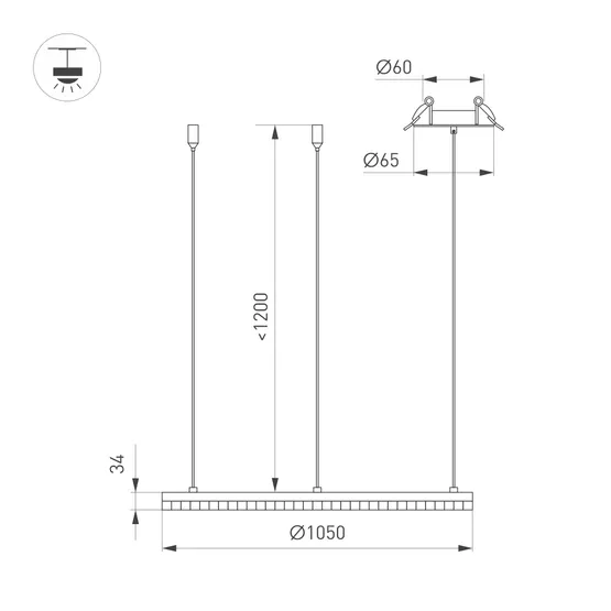 Фото #5 товара Светильник SP-DIAMOND-R1050-60W Warm3000 (WH, 45 deg, 230V, TRIAC) (Arlight, IP20 Металл, 5 лет)