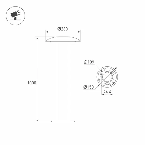 Фото #3 товара Светильник ландшафтный LGD-PILZE-H1000-20W Warm3000 (Серый, 136 deg, 230V) (Arlight, IP65 Металл, 5 лет)