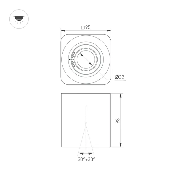 Фото #3 товара Светильник SP-ACENTO-S95x95-10W Warm2700 (BK, 20-45 deg, 230V) (Arlight, IP20 Металл, 5 лет)